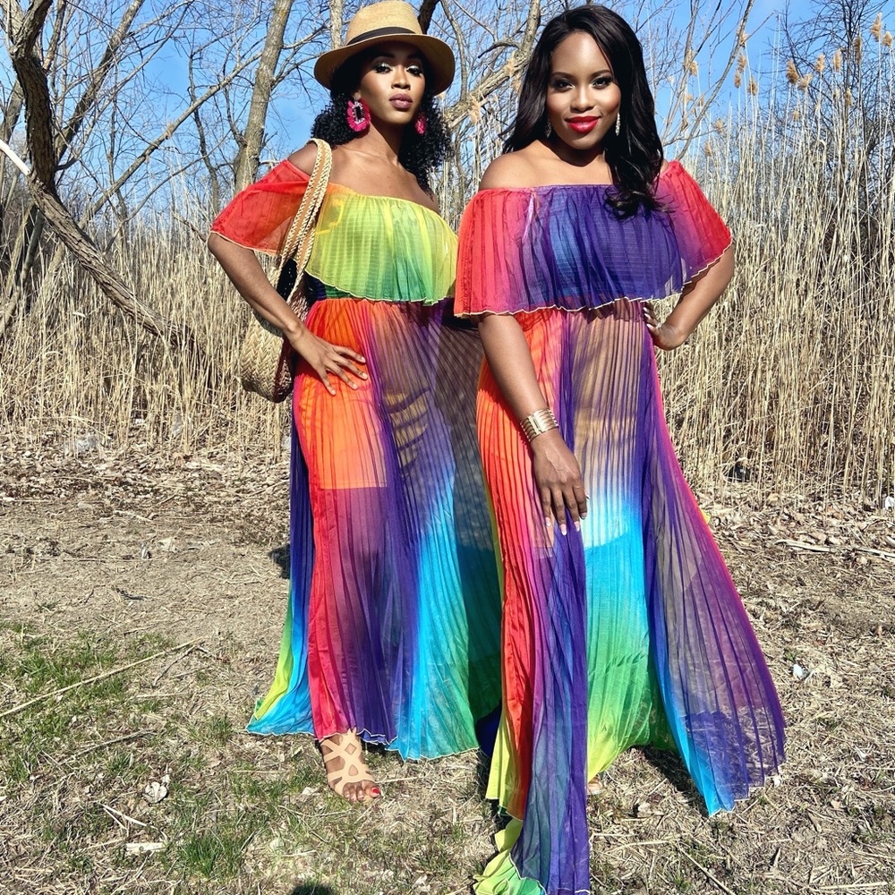 Off shoulder rainbow Maxi dress